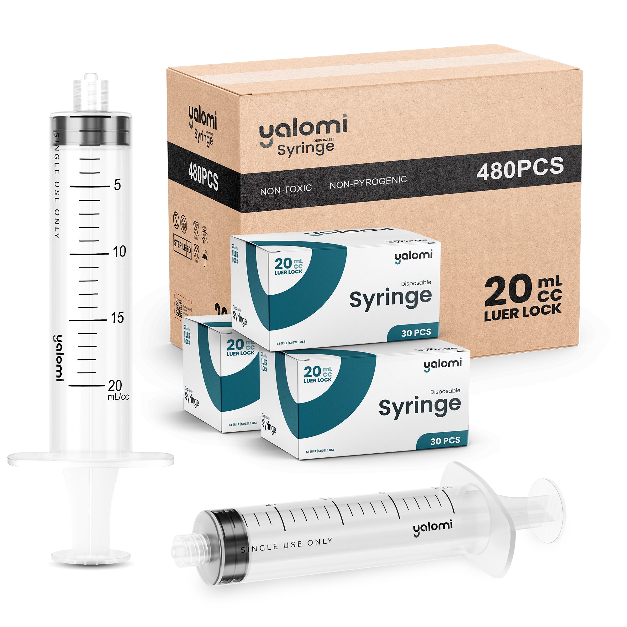Yalomi - 20mL Luer Lock Syringe - Case of 480pcs