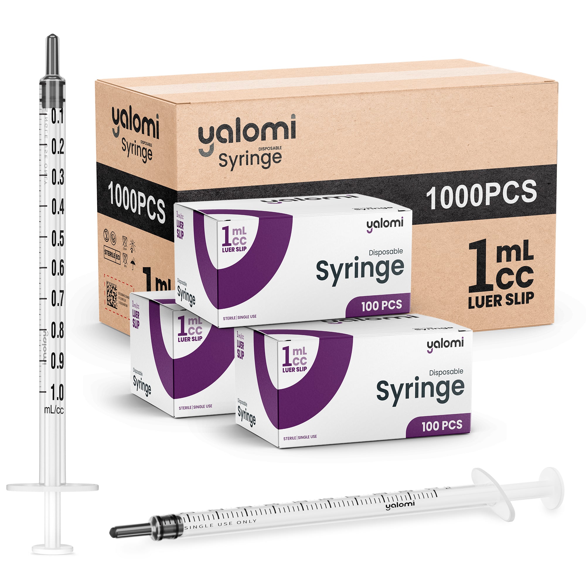 Yalomi - 1mL Luer Slip Syringe - Case of 1000pcs